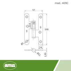 Zawias do drzwi 100x57mm stal mosiądzowany mat LEWY (pl) mod. 409C