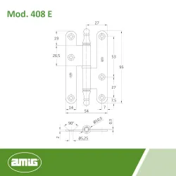 Zawias do drzwi 95x54mm stal złoty lakierowany rozłączny LEWY (pl) mod. 408E