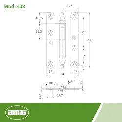 Zawias 408-9,5 czarny Prawy Dcha