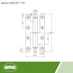 Zawias do drzwi 110x55mm stal biały rozłączny LEWY (pl) mod. 507