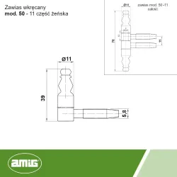 Zawias 50-11x78 F brązowy część żeńska