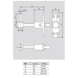 Trzpień zawiasu 9mm regulowany 56-85 szyld 90x25mm srebrny mat AGB