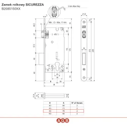 Zamek rolkowy na wkładkę 50mm F22x238mm niklowany SICUREZZA