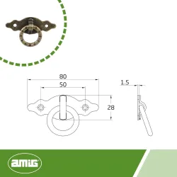Uchwyt meblowy z kółkiem 80x30x1,5mm złoto antyczne mod.1000