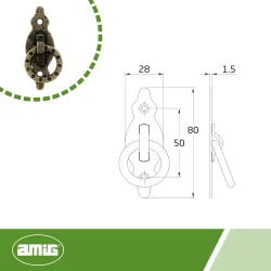 Uchwyt meblowy z kółkiem 80x30x1,5mm złoto antyczne pionowy mod.1001