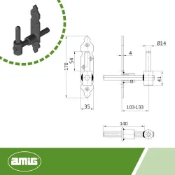 Trzpień zawiasu fi.14mm z regulacją 103-133 czarny mod. 8060
