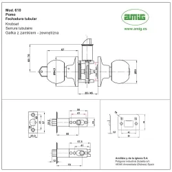 Gałka z zamkiem do drzwi wejściowych mod.610 mosiądz satyna