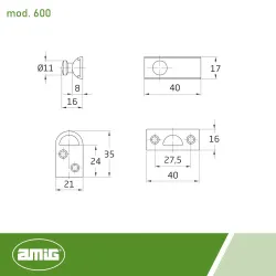 Zasuwka mosiężna złoto antyczne 40mm mod. 600 DIS
