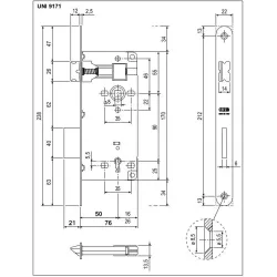 Zamek drzwiowy na klucz 90/50 niklowany F22 PATENT GRANDE