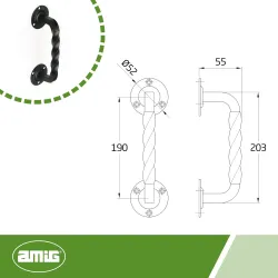 Pochwyt drzwiowy 190mm czarny na okrągłych szyldach mod. 103