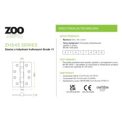 Zawias stalowy 102x76mm mosiądzowany 2szt. łożyskowany mod. ZHS43