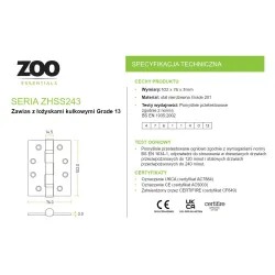 Zawias do drzwi 102x76mm stal nierdzewna INOX połysk splatany 3szt.