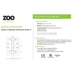 Zawias do drzwi 102x76mm stal nierdzewna INOX 2szt mod. ZHSS243
