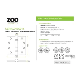 Zawias do drzwi 102x102mm stal nierdzewna INOX  2szt.
