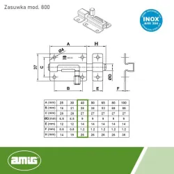 Zasuwka ze stali nierdzewnej INOX 40x37mm mod. 800 DIS