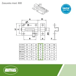 Zasuwka ze stali nierdzewnej INOX 50x37mm mod. 800