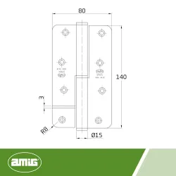 Zawias do drzwi 140x80mm stal nierdzewna INOX LEWY (pl) mod. 429