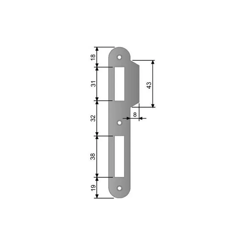 Zaczep z najazdem 20x138mm niklowany płetwa 8mm do zamków PATENT Piccola