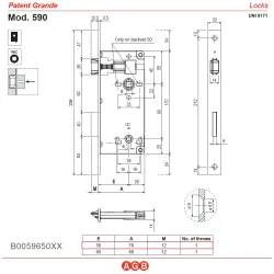 Zamek drzwiowy łazienkowy 90/50 mosiądzowany F22 prost. PATENT GRANDE