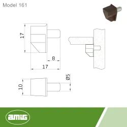 Podpórka do półki meblowej z bolcem/sztyftem fi.5mm brązowa mod. 161