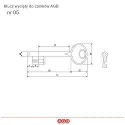 Klucz dodatkowy mosiądzowany nr 05 do zamków AGB