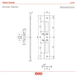Zaczep kątowy 194x22x4mm chrom mat prostokątny do zamków PATENT