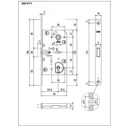 Zamek magnetyczny na klucz 90/50 czoło 18x196mm mosiądz mat POLARIS 2XT