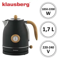 Czajnik elektryczny 1,7l z termometrem Inox czarny Klausberg