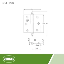Zawias 60x60mm mosiądz lakierowany rozłączny PRAWY (pl) mod. 1007