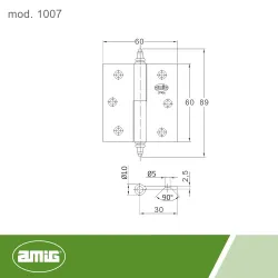 Zawias 60x60mm mosiądz lakierowany rozłączny LEWY (pl) mod. 1007