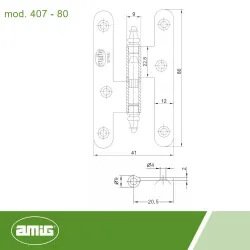 Zawias mosiężny 80x41mm mosiądz satyna PRAWY pl mod. 407
