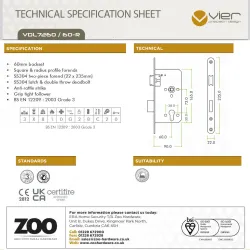 Zamek na wkładkę 72/60 czoło 22x235  stal - VDL tylko kaseta