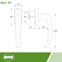 Klamka okienna ze stali nierdzewnej inox t. 7mm mod.50