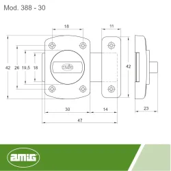 Zasuwka 30x42mm złoto antyczne zamek nawierzchniowy mod. 388